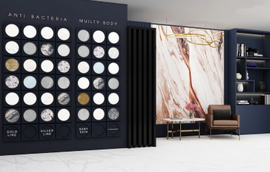 Khám phá showroom trưng bày mẫu gạch giả đá ốp mặt tiền sang trọng