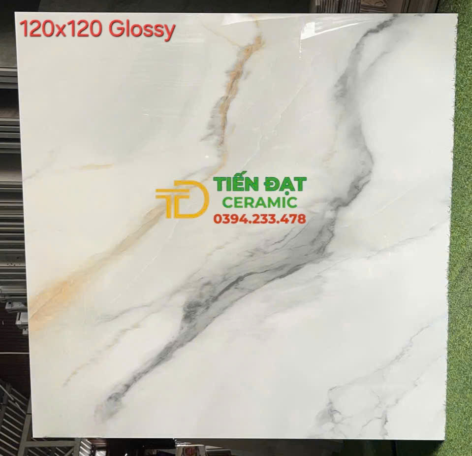 Gạch Ốp Lát Phòng Khách 120x120 Vân Xám Giả Đá Bóng Kiếng