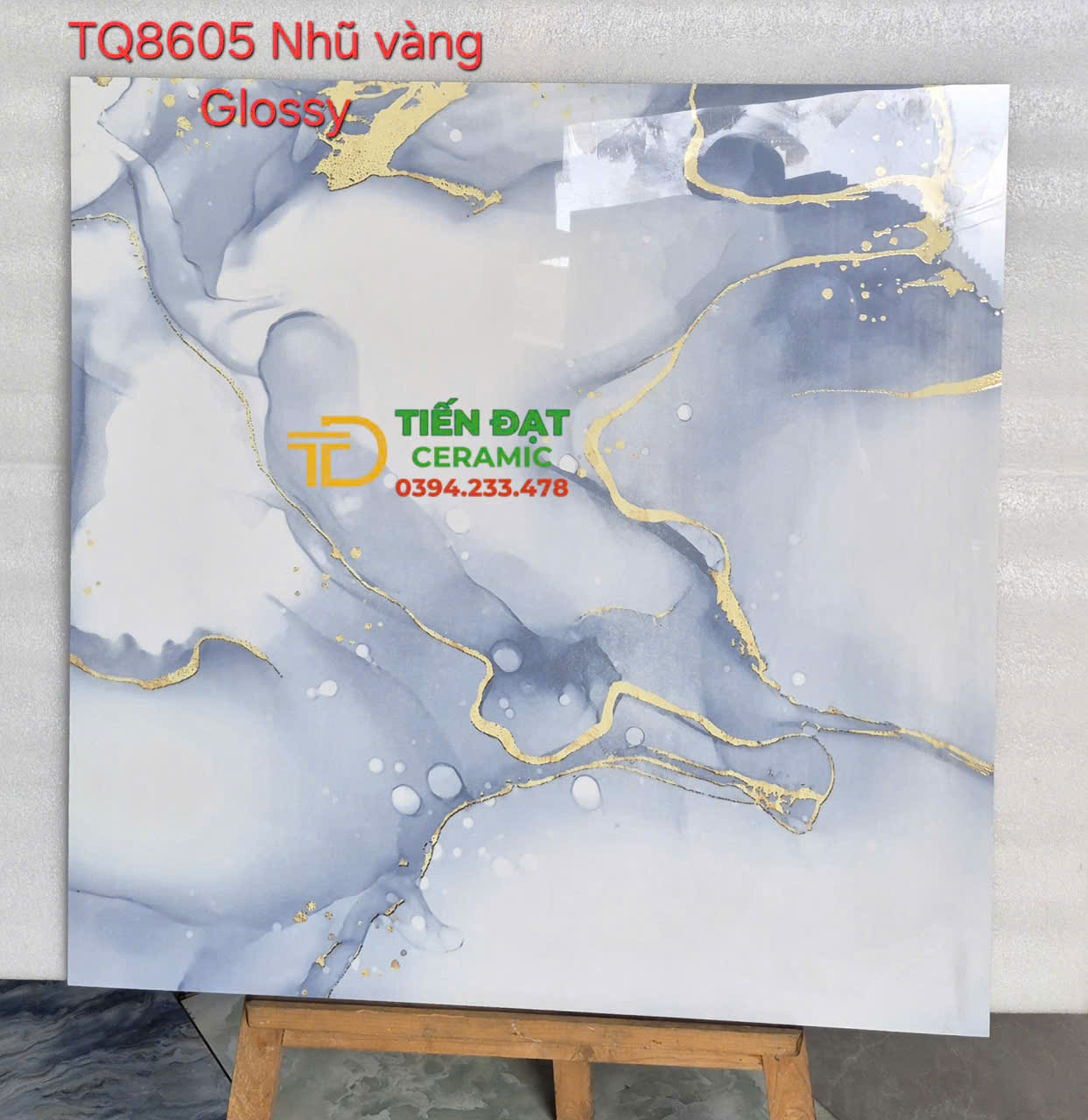 Đá Đồng Chất 80x80 Xanh Trắng Ánh Vàng Ốp Lát Khách Sạn