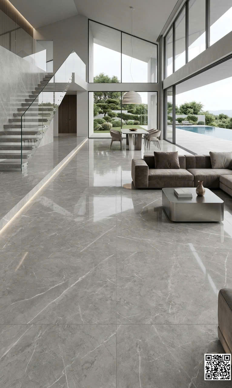 Gạch Ý Mỹ Vân Xám Đá 60x120 Ốp Lát Biệt Thự Tại Quận 7