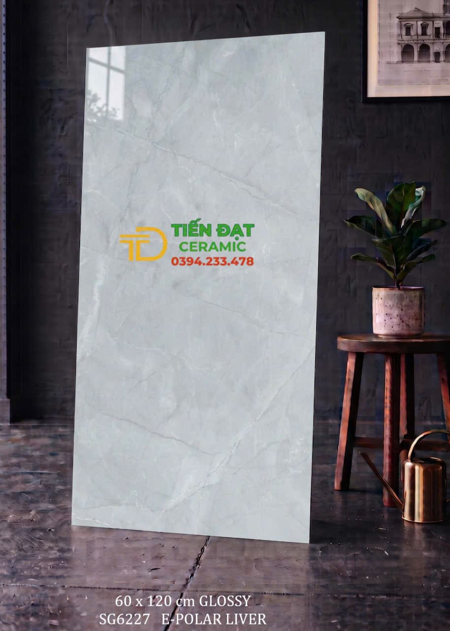Gạch Bóng Kiếng 60x120 Vân Xám Xanh Nhạt Mẫu Mới