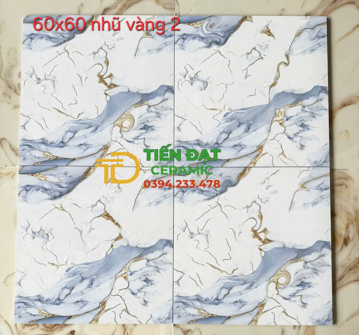 Gạch Trung Quốc 60x60 Khắc Kim Trắng Xanh Vàng Mới Nhất