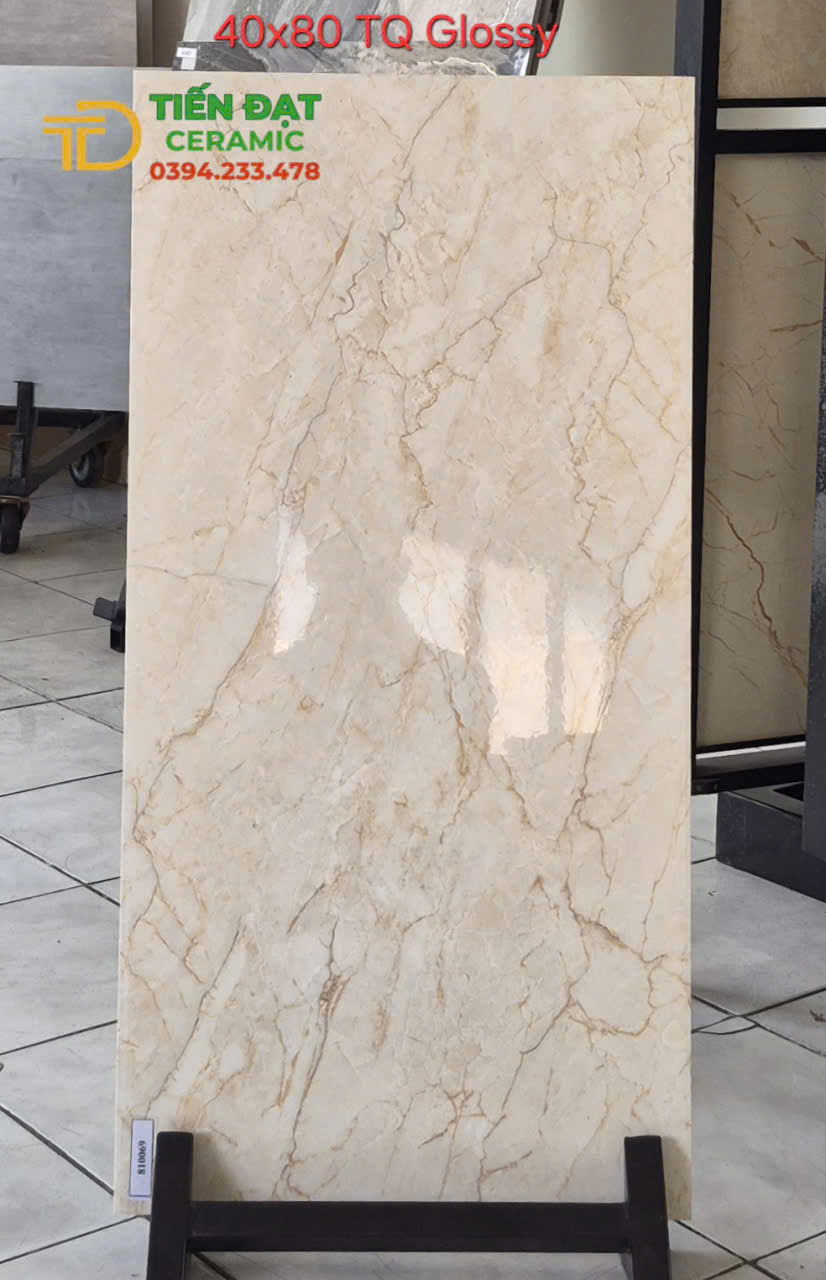 Gạch Cao Cấp 40x80 Đá Bóng Kính Vân Vàng Ốp Tường 