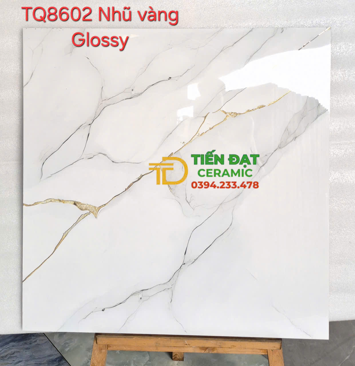 Gạch Cao Cấp 80x80 Lát Phòng Khách Trắng Khắc Vàng