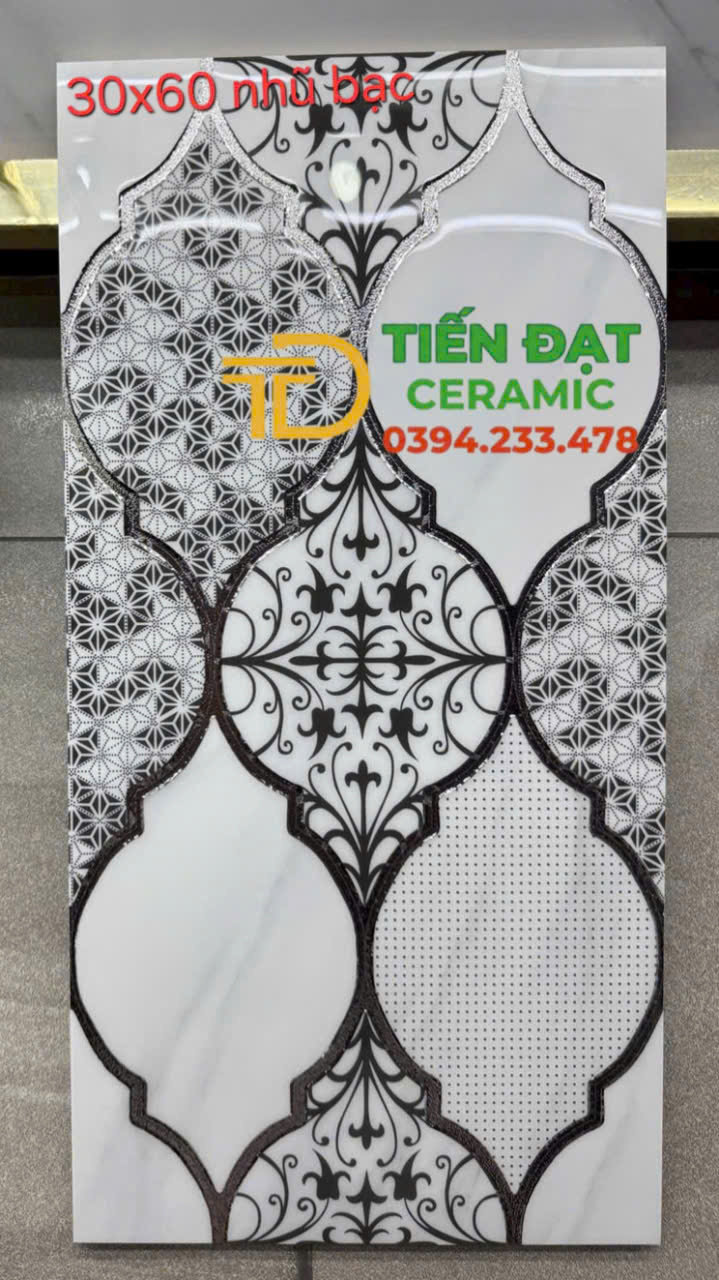 Gạch Cao Cấp Ép Kính 30x60 Nhũ Bạc Khắc Kim Ốp Cột Cổng