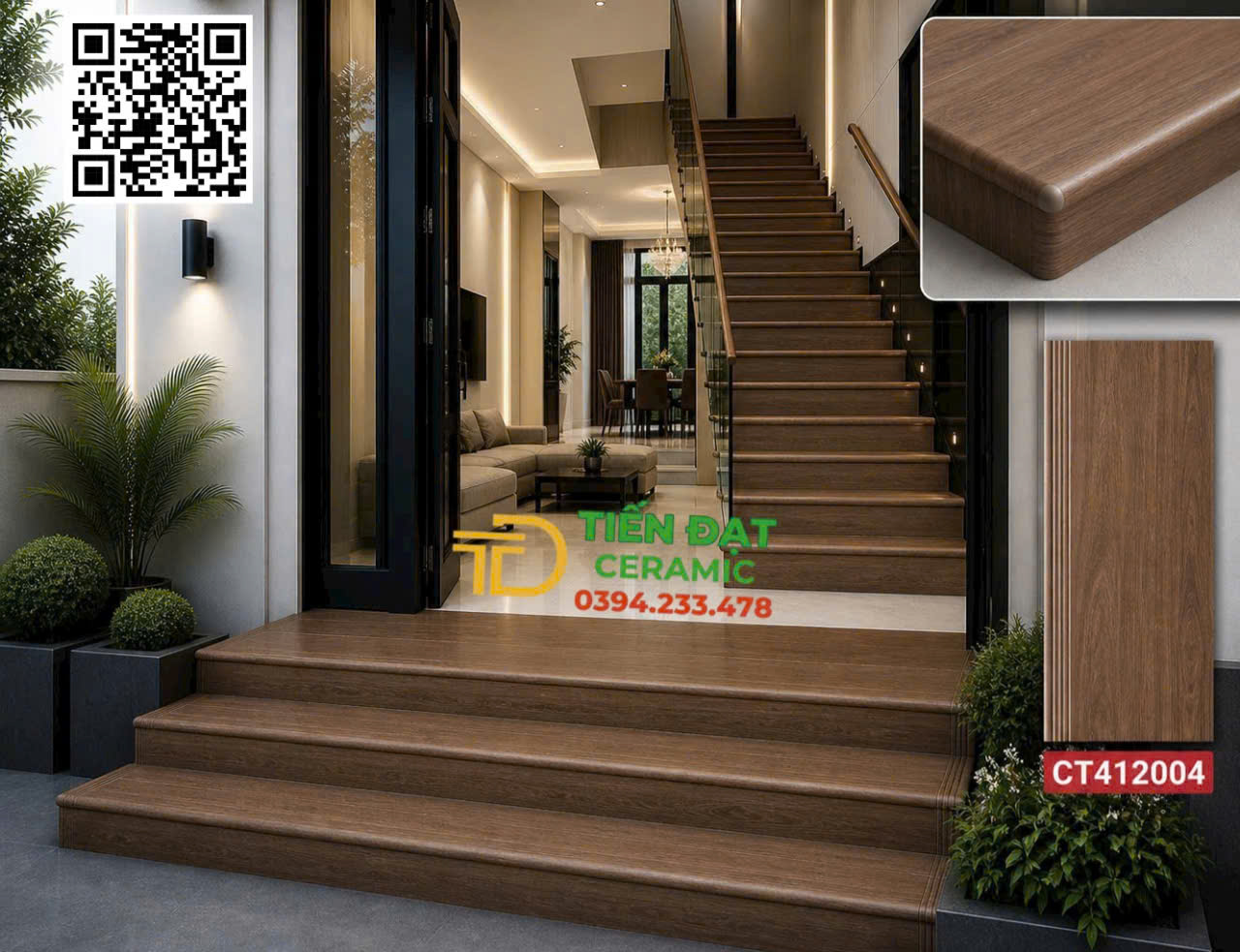 Gạch Cầu Thang TQ 47x120 Vân Gỗ Cao Cấp Mẫu Mới 