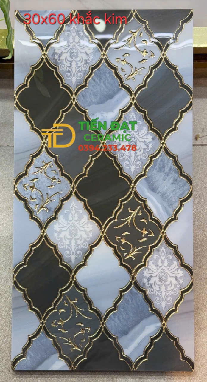 Gạch Điểm Khắc Kim 30x60 Trung Quốc Cao Cấp Nhũ Vàng Bạc