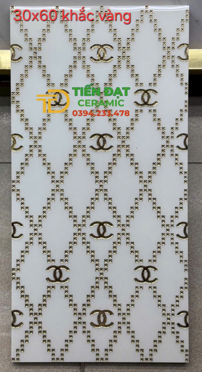 Gạch Ép Kính Cao Cấp 30x60 Khắc Kim Tuyến Nhũ vàng