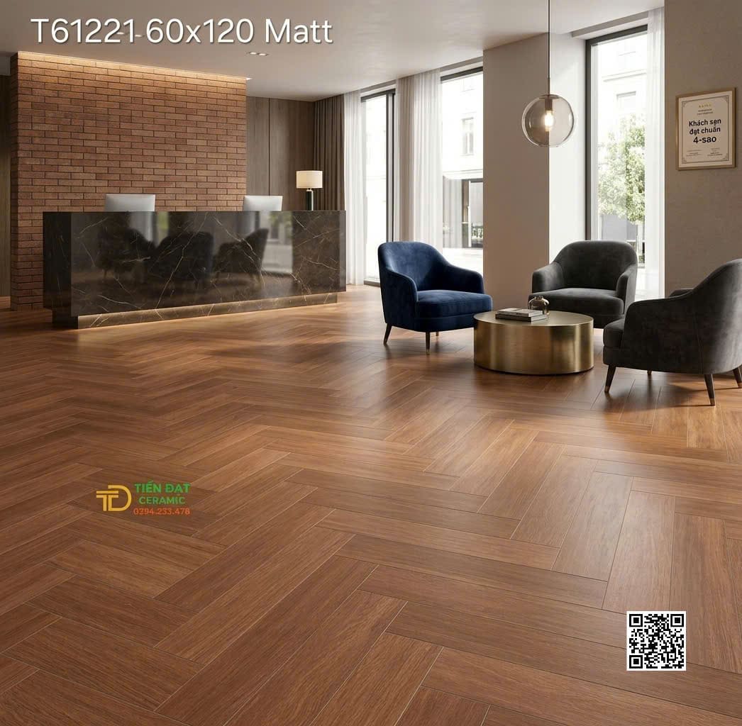 Gạch Khổ Lớn 60x120 Vân Gỗ Nâu Đậm Ốp Lát Phòng Khách