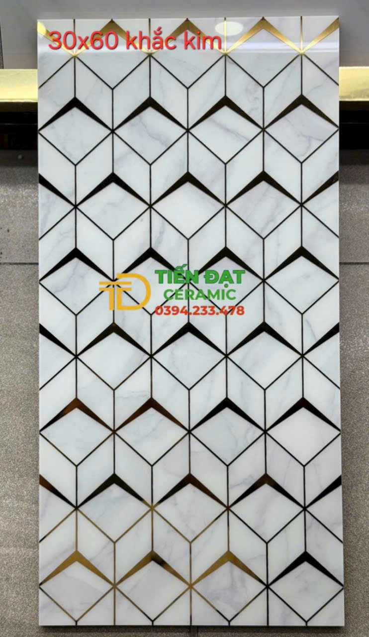 Gạch Hình Lục Giác TQ 30x60 Nhũ Ánh Vàng Ốp Quán Karaoke