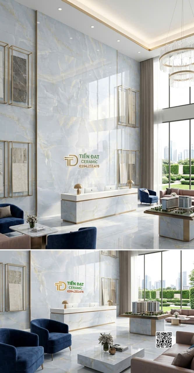 Gạch Ốp Lát Khổ Lớn 80x160 Trắng Xanh Nhạt Mẫu Mới