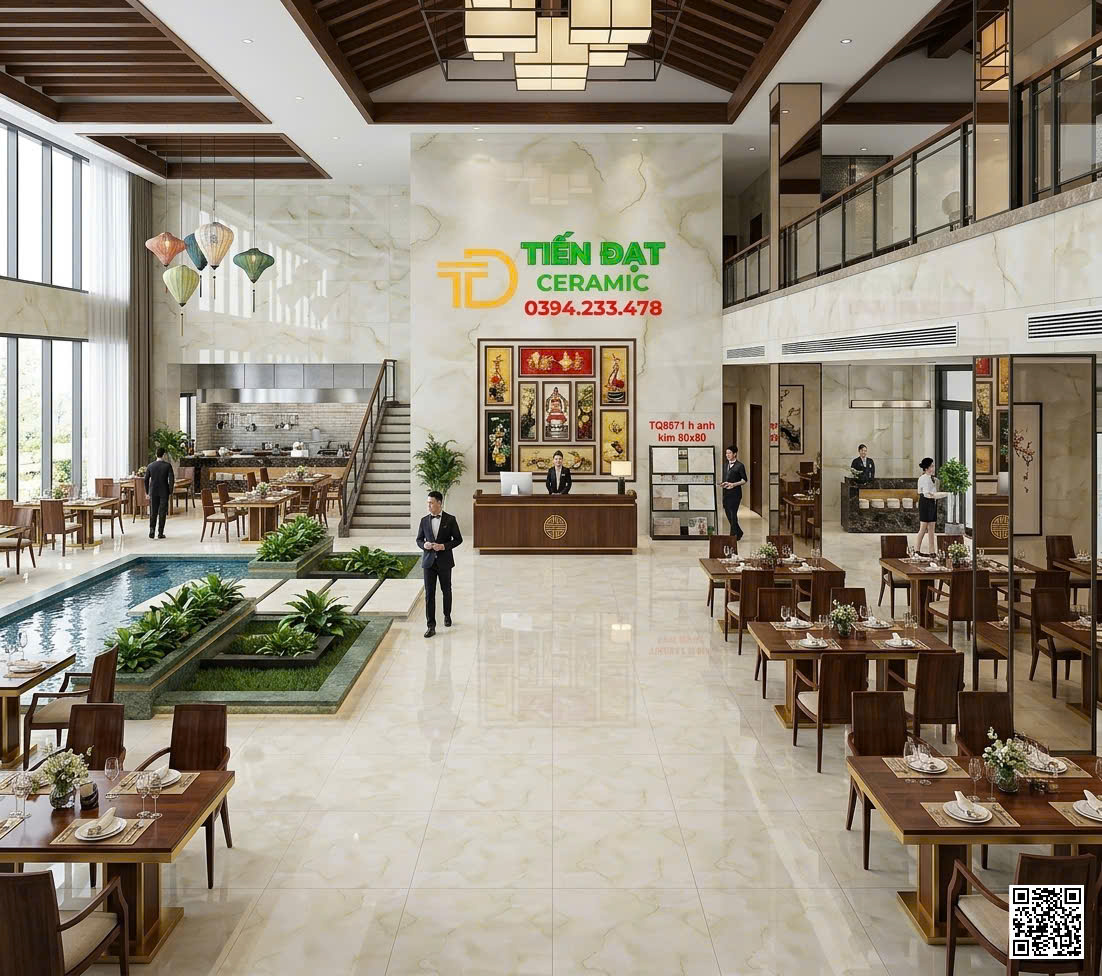 Gạch Cao Cấp TQ 80x80 Xanh Nhạt Nhũ Vàng Ốp Lát