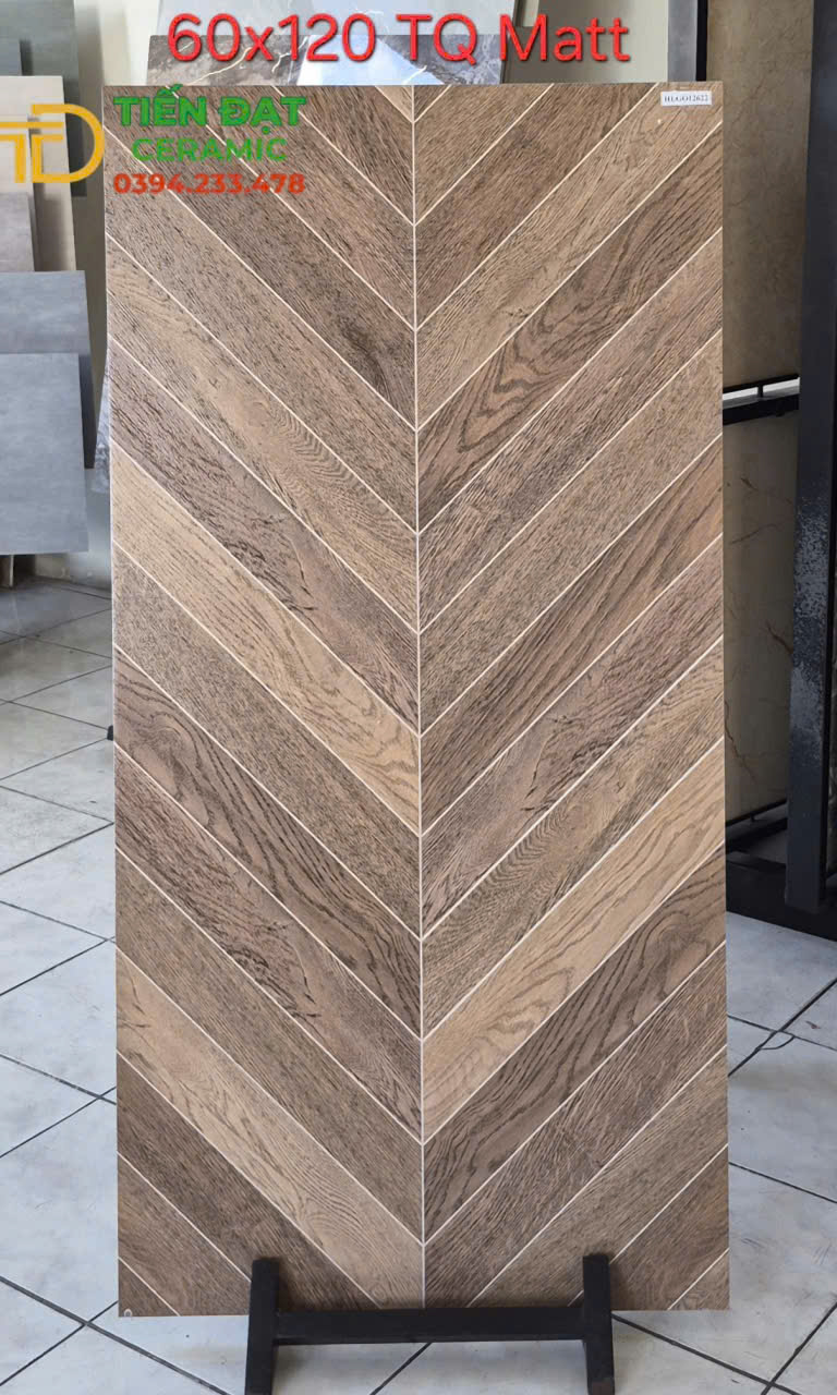 Gạch lát Nền Phòng Khách 60x120 Vân Nâu Giả Gỗ Cao Cấp