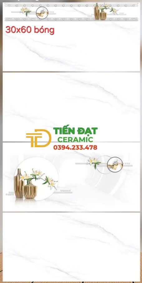 Gạch Men Siêu Bóng 30x60 Trắng Vân Ốp Phòng Khách Xả Kho 
