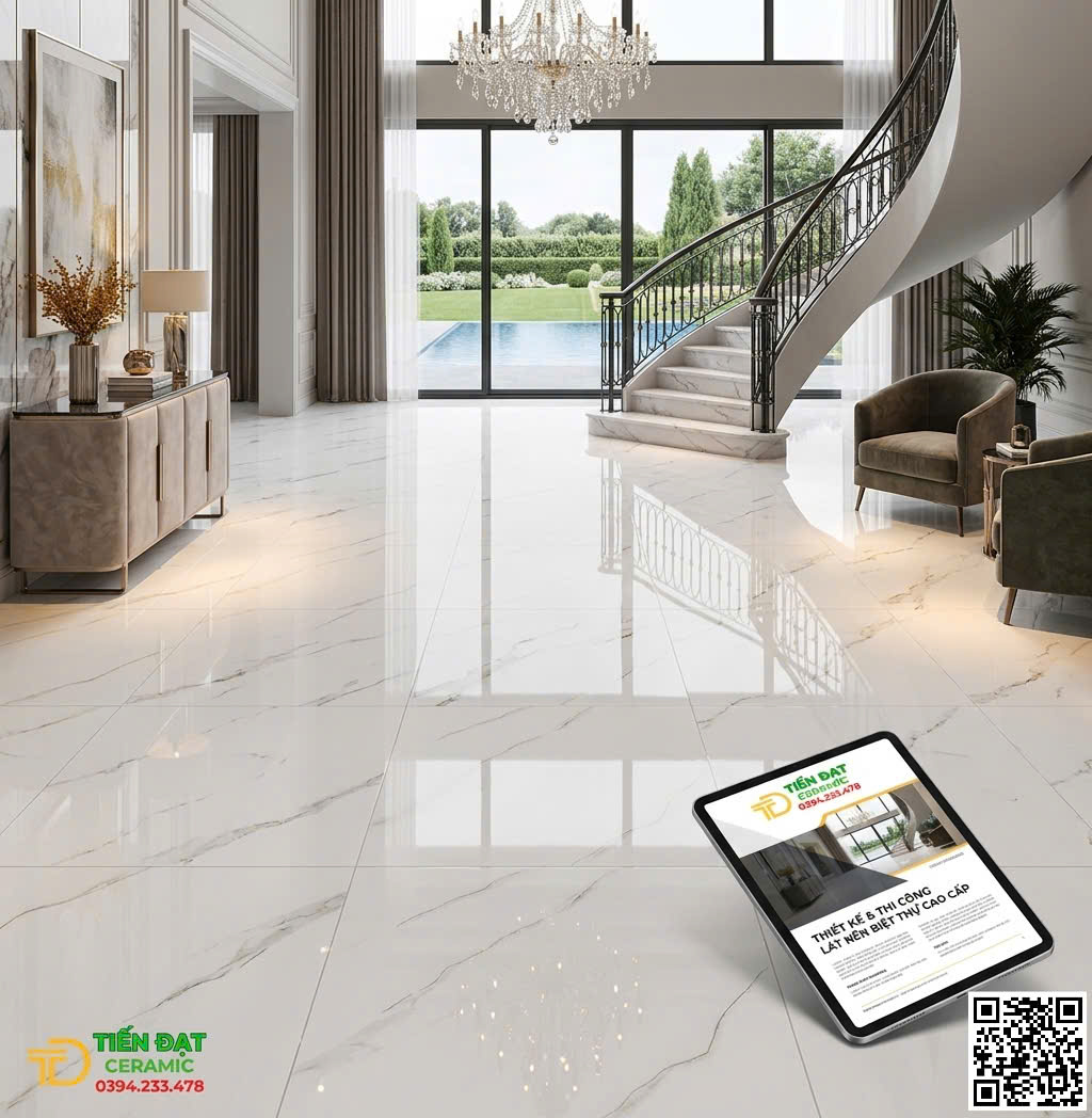 Gạch Khổ Lớn Ốp Lát Biệt Thự 1000x1000 Trắng Nhũ Vàng Mẫu Mới