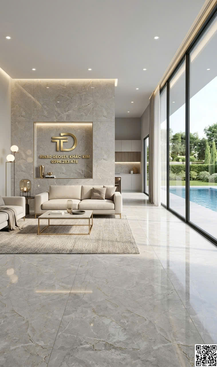 Gạch Giả Đá Bóng Kiếng 40x80 Khắc Kim Tuyến Ốp Cột Cổng