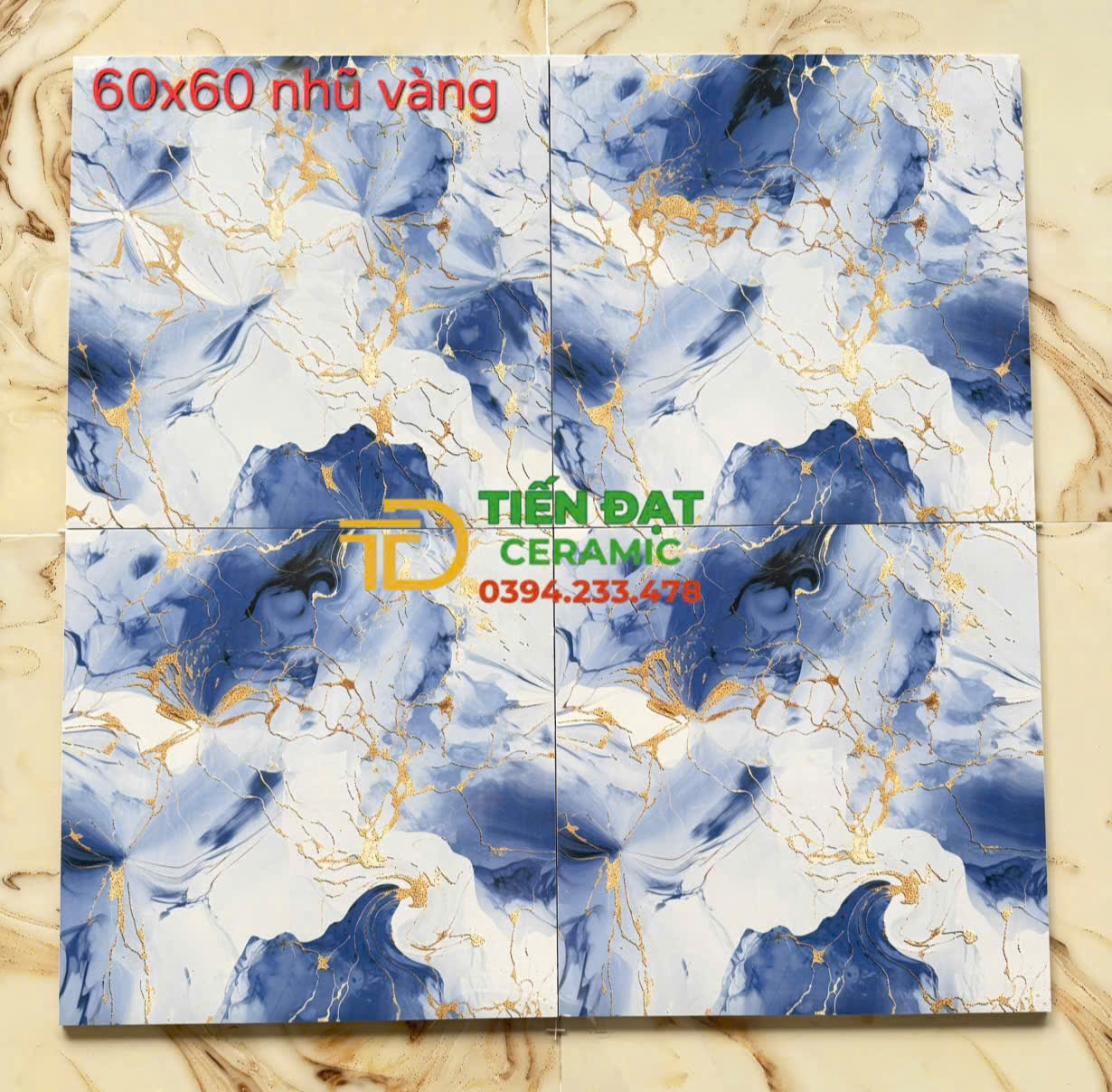 Gạch Nhũ Vàng 60x60 Ốp Lát Biệt thự Xanh Trắng Vàng