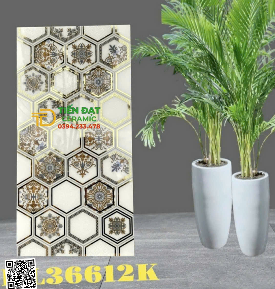 Gạch Ô Lục Giác 30x60 Trang Trí Điểm Nhấn Nhũ Vàng TQ 