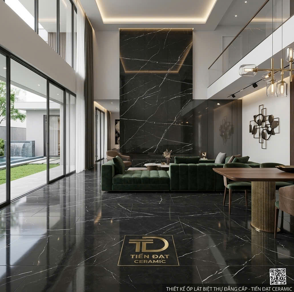 Gạch Khổ Lớn Ốp Lát Trang Trí Điểm Nhấn 100x100 TQ Đen Vân Trắng