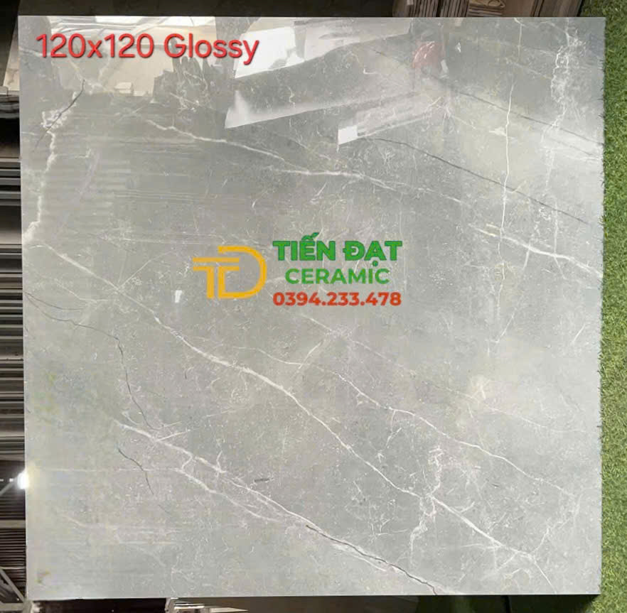 Gạch Ốp Lát Phòng Khách 120x120 Vân Xám Giả Đá Bóng Kiếng