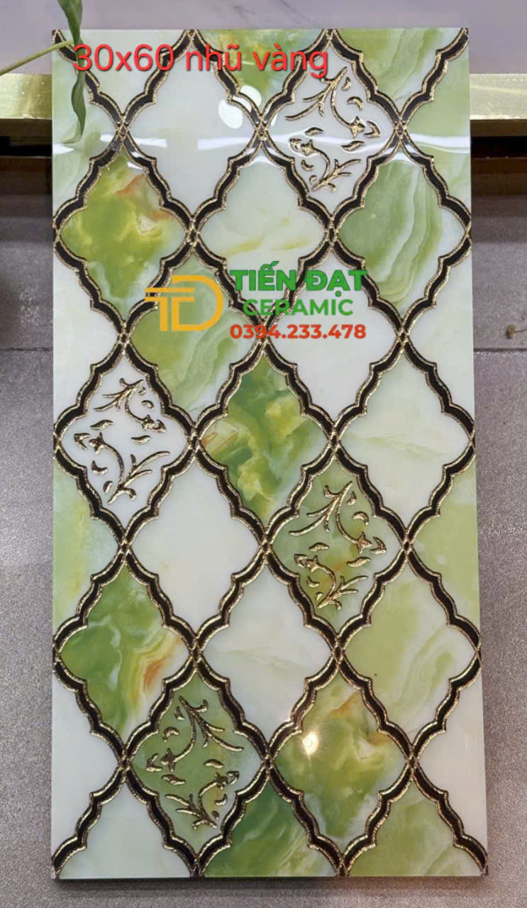 Gạch Ốp Trang Trí Biệt Thự 30x60 Hình Ô Vuông Khắc Vàng