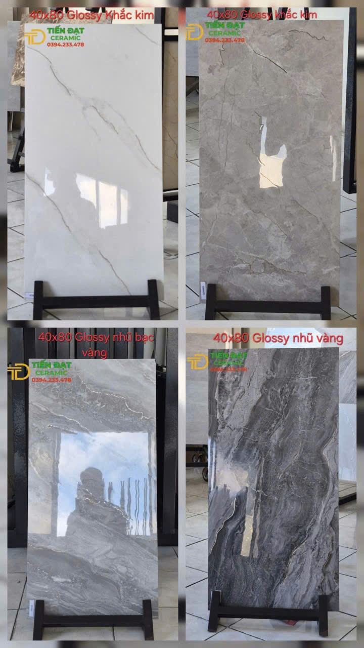 Gạch Ốp Trang Trí Biệt Thự 40x80 Nhũ Vàng Trung Quốc Mới Nhất