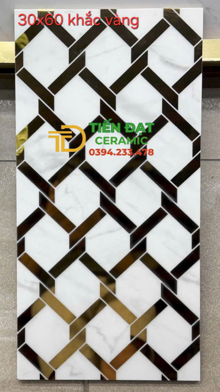 Gạch Ốp Tường 30x60 TQ Khắc Vàng Bóng Kính Cao Cấp