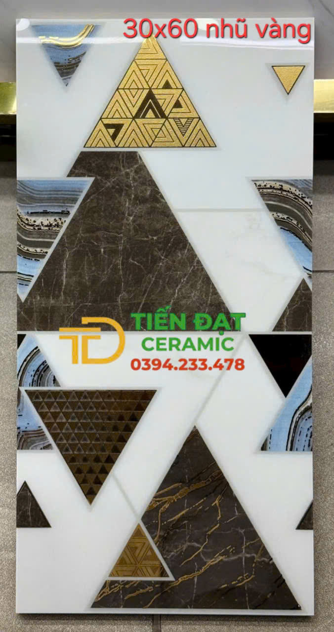 Gạch Hoa Văn Trang Trí Vách Ti Vi 30x60 Khắc Vàng Cao cấp 