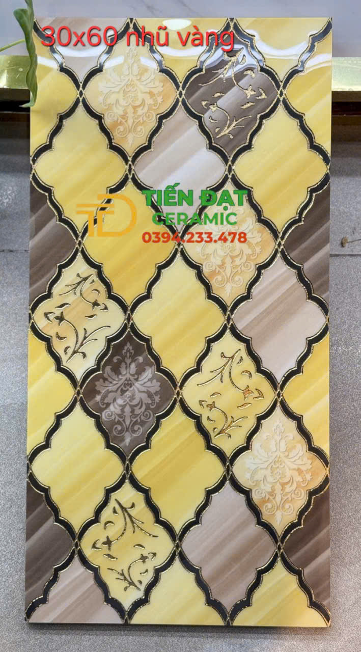 Kho Gạch Nhập Khẩu TQ 30x60 Trang Trí Khắc Kim Tuyến Vàng 