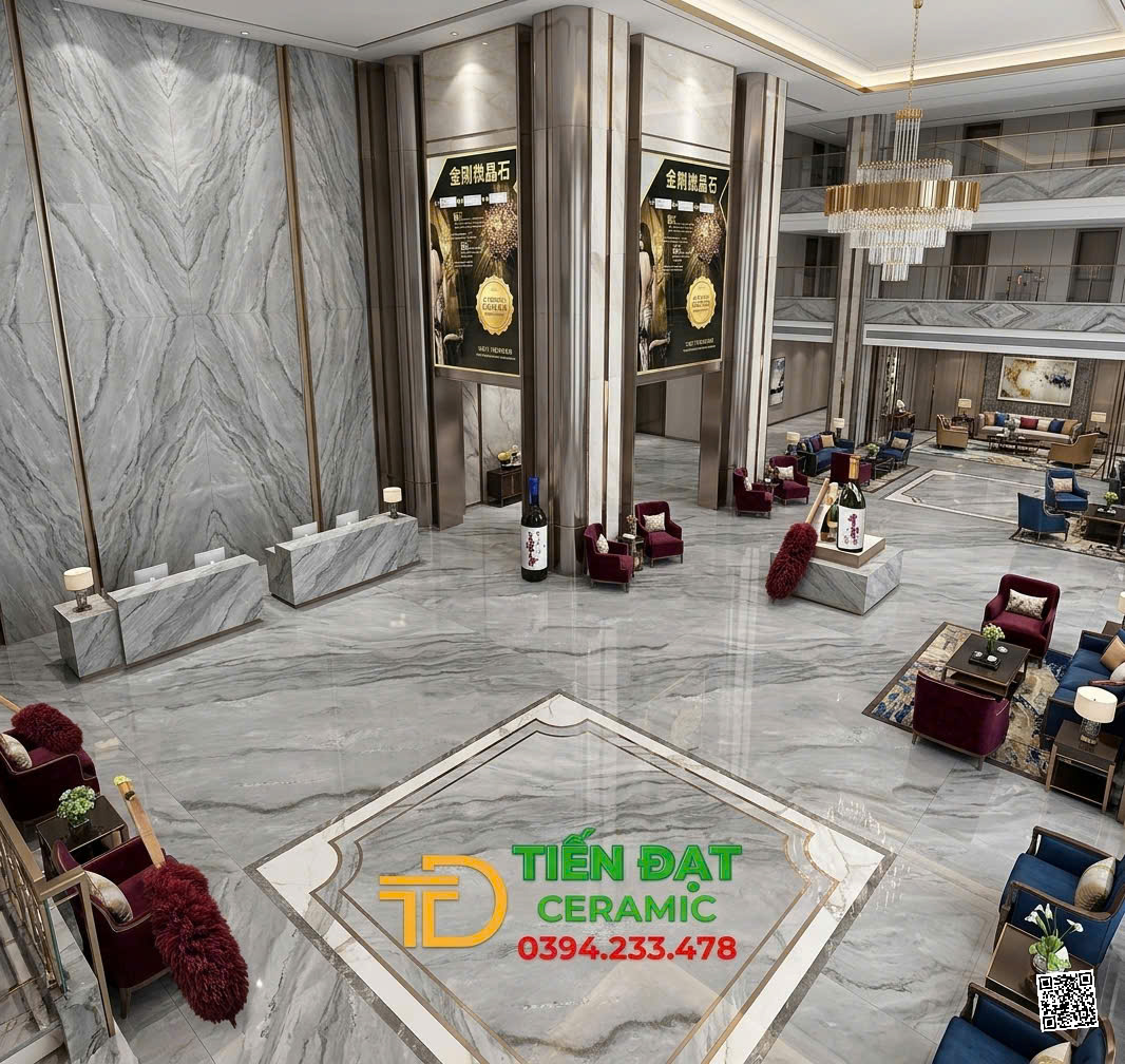 Gạch Đá Khắc Kim TQ 80x80 Vân Xám Bóng Kiếng Giá Rẻ 