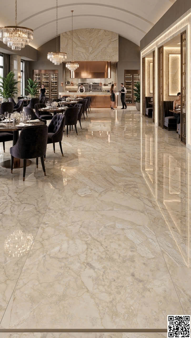 Gạch Ý Mỹ Cao Cấp 60x120 Vân Vàng Ốp Lát Nhà Hàng Quán Bar