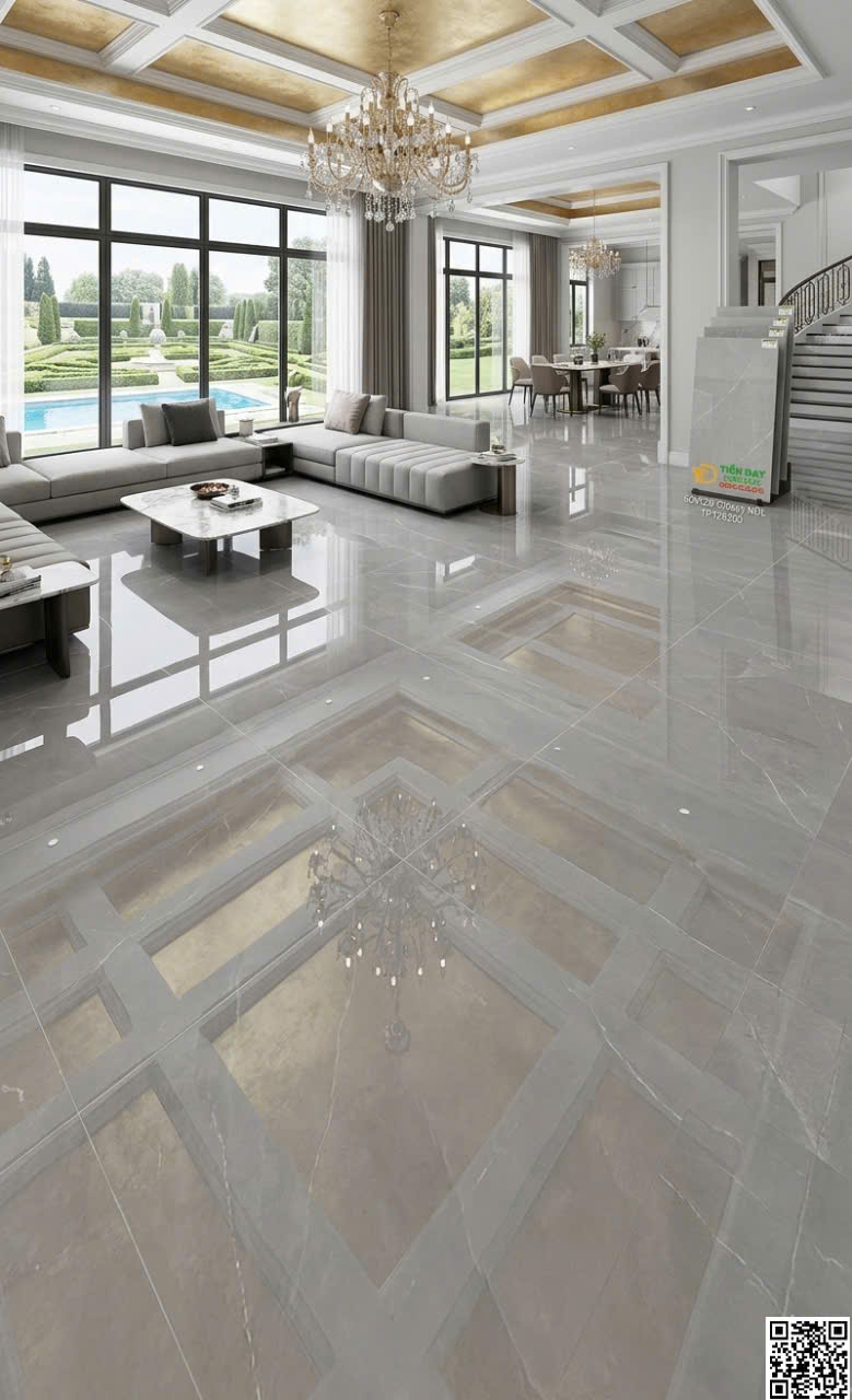 Gạch Khổ Lớn Vicenza 60x120 Vân Xám Nhạt Ốp Lát Biệt Thự Cao Cấp