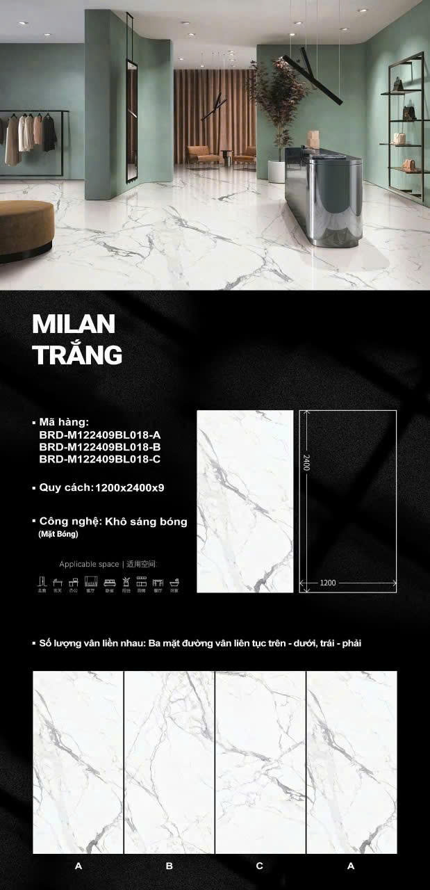 Đá Bóng Kiếng 120x240 Cao Cấp TQ Trắng Vân Vi Tinh Ốp Tường