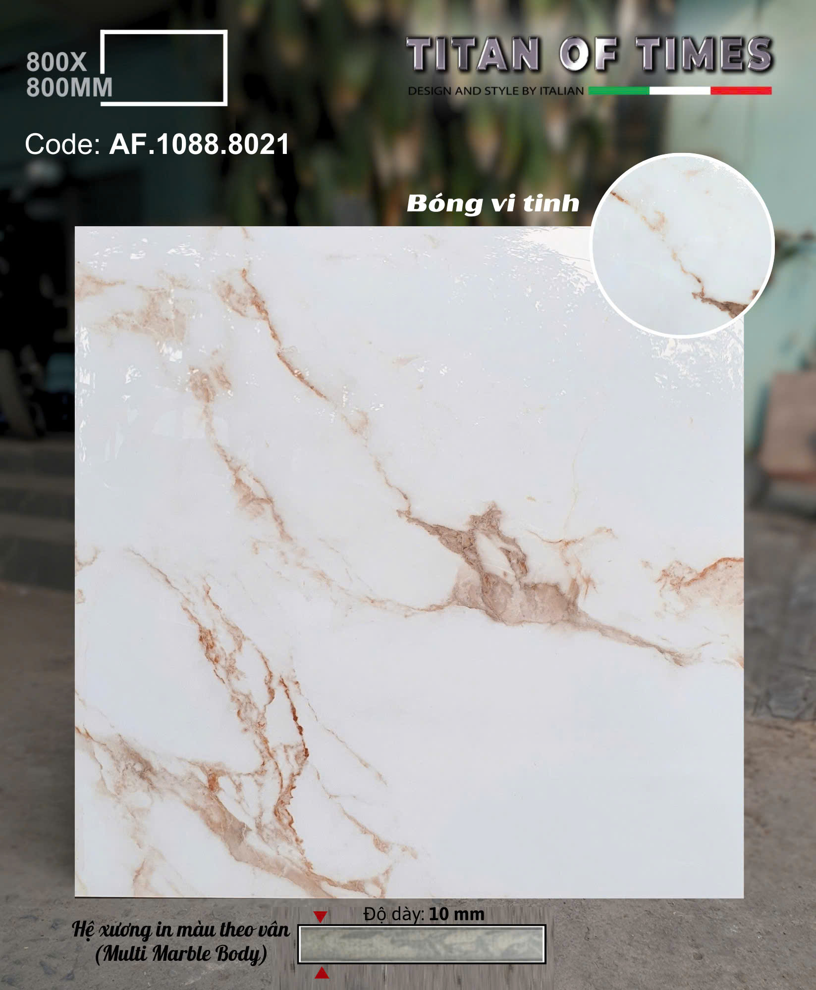 Đá Bóng Kiếng 80x80 Apodio Trắng Vàng Ốp Lát Phòng Khách