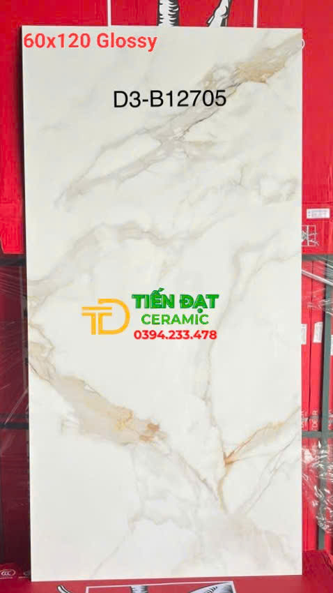 Đá Bóng Kiếng Kim Cương 60x120 TQ Trắng Vân Vàng