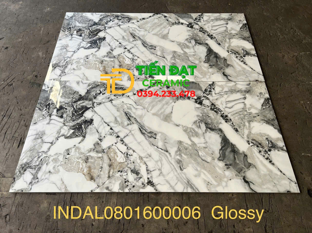 Gạch Bóng Kiếng 80x160 Vân Trắng Đen Giả Đá Ốp Lát