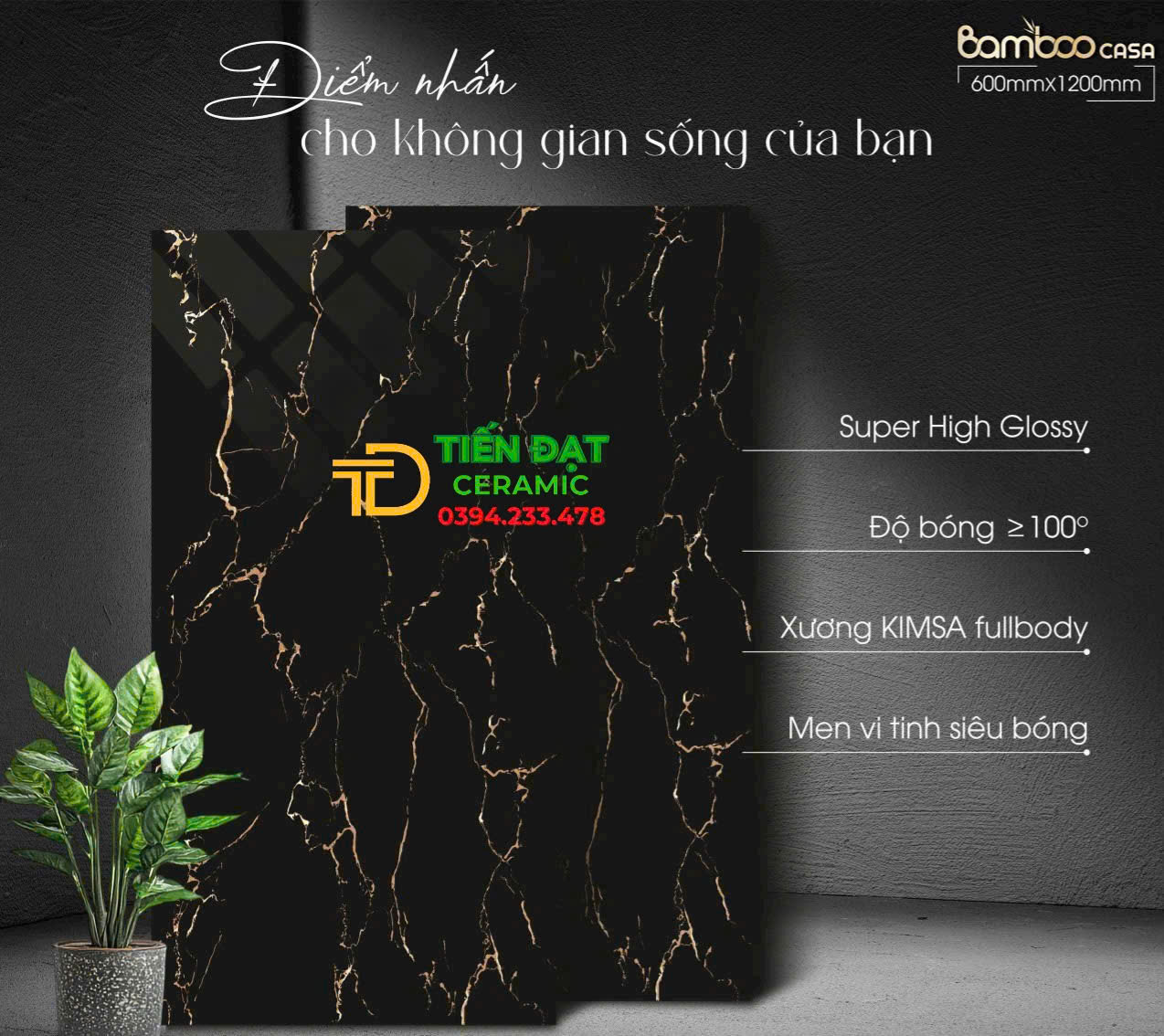 Gạch Bóng Kiếng Kim Cương 60x120 Ốp Mặt Tiền Đen Vàng