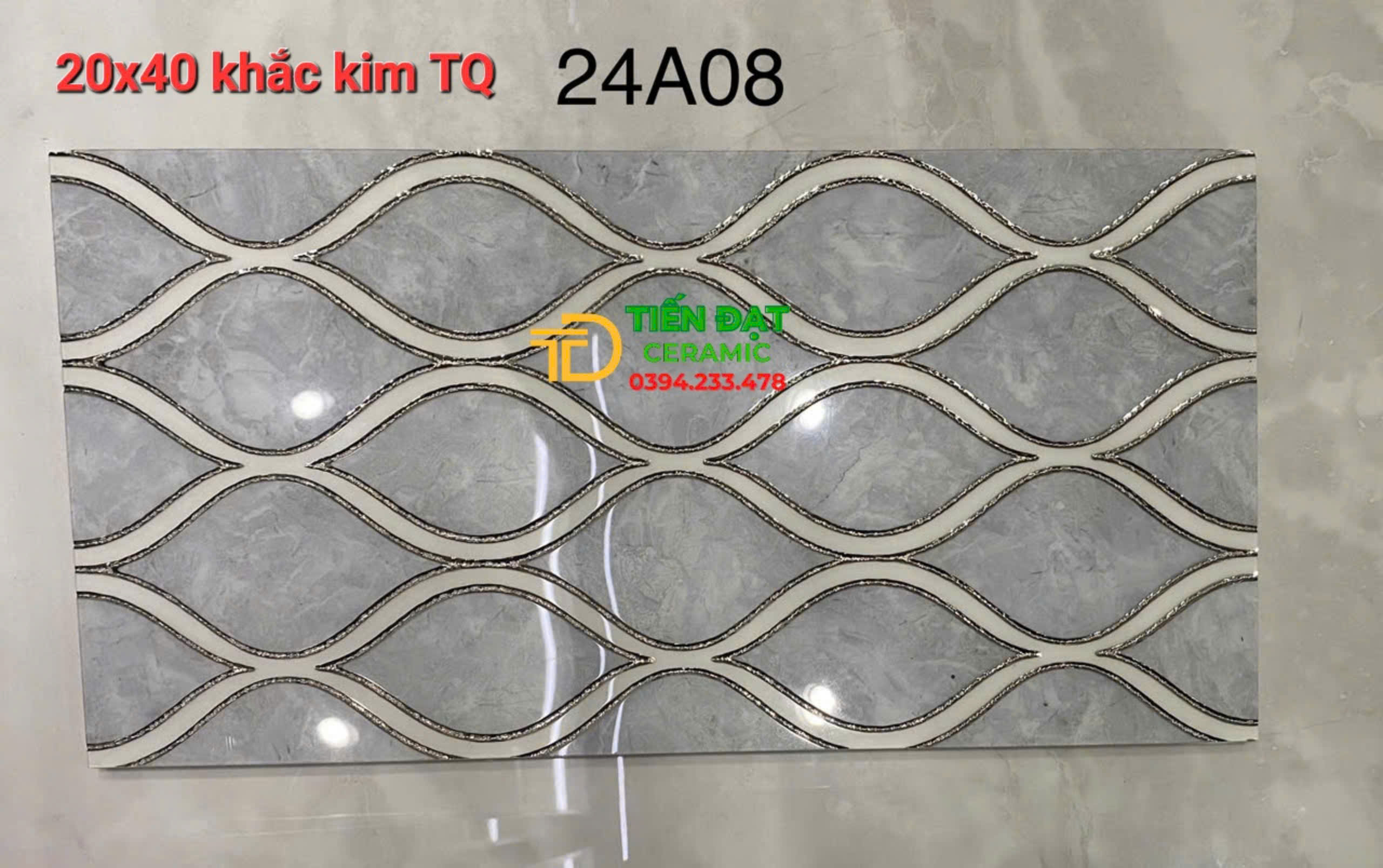 Gạch Bónh Kính 20x40 Khắc Kim Trang Trí Mặt Tiền