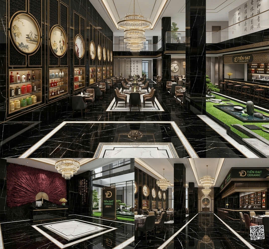 Gạch Cao Cấp Ốp Mặt Tiền 80x80 TQ Đen Trắng Khắc Kim