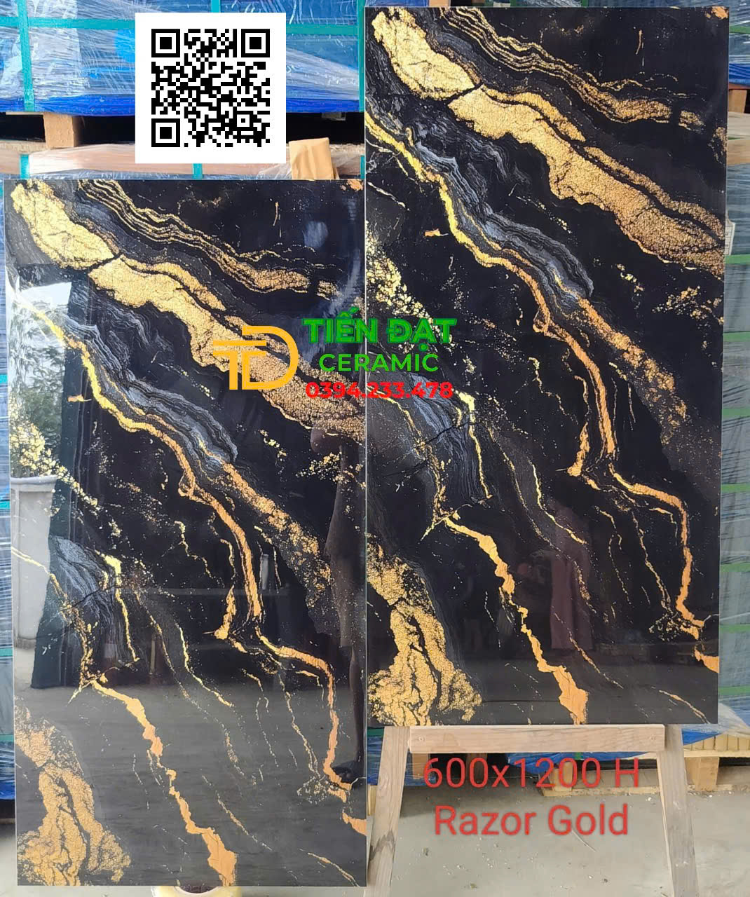Gạch Cao Cấp Ốp Mặt 60x120 Bóng Kiếng Đen Khắc Kim