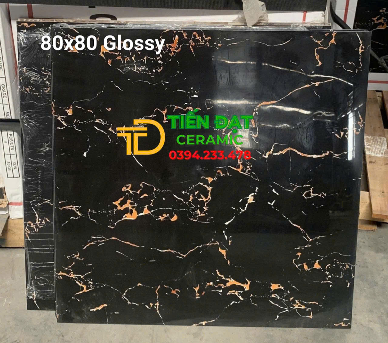 Gạch Cao Cấp TQ 80x80 Đen Vân Cam Ốp Mặt Tiền Chụ Cổng