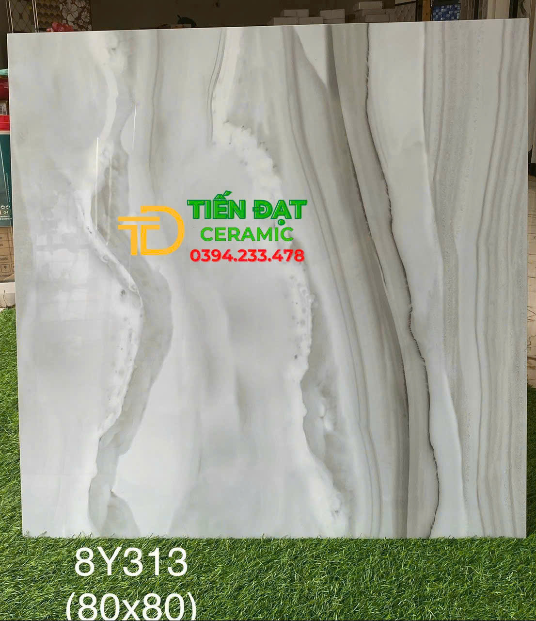 Gạch Cao Cấp TQ 80x80 Trắng Xám Đá Bóng Kiếng