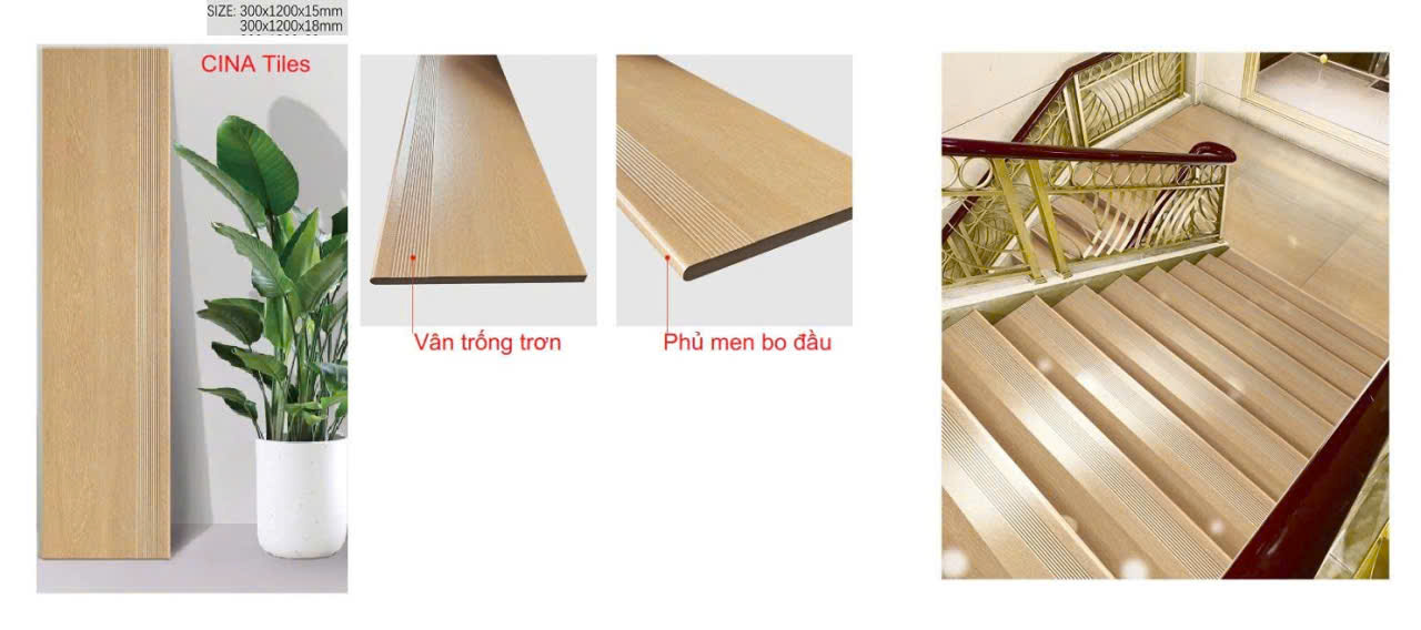 Gạch Cầu Thang 30x120 Đá Mờ Vân Vàng Giả Gỗ TQ Cao Cấp