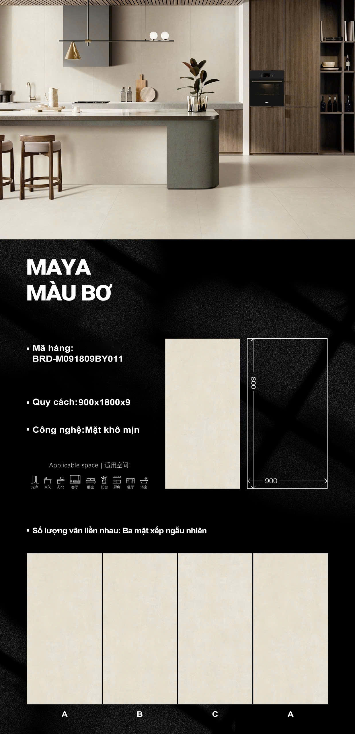 Gạch Đá Bản To 90x180 Ốp Tường Cao Cấp TQ Màu Bơ