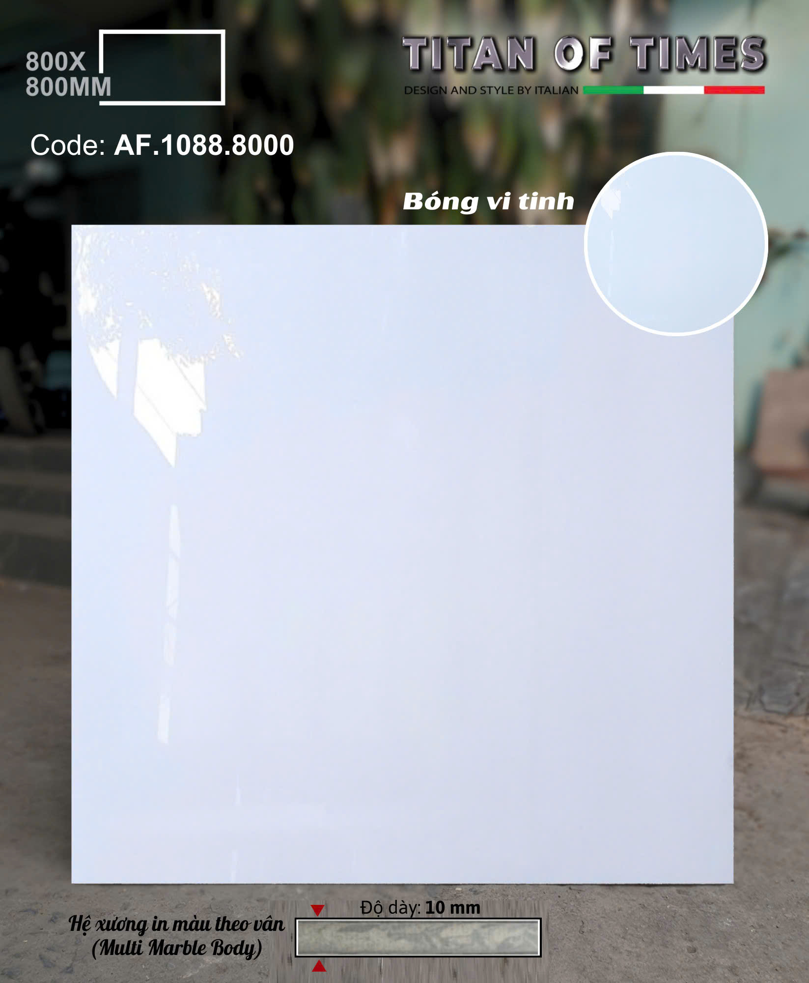 Gạch Đá Bóng Kính Vi Tinh 80x80 Trắng Trơn Apodio Cao Cấp