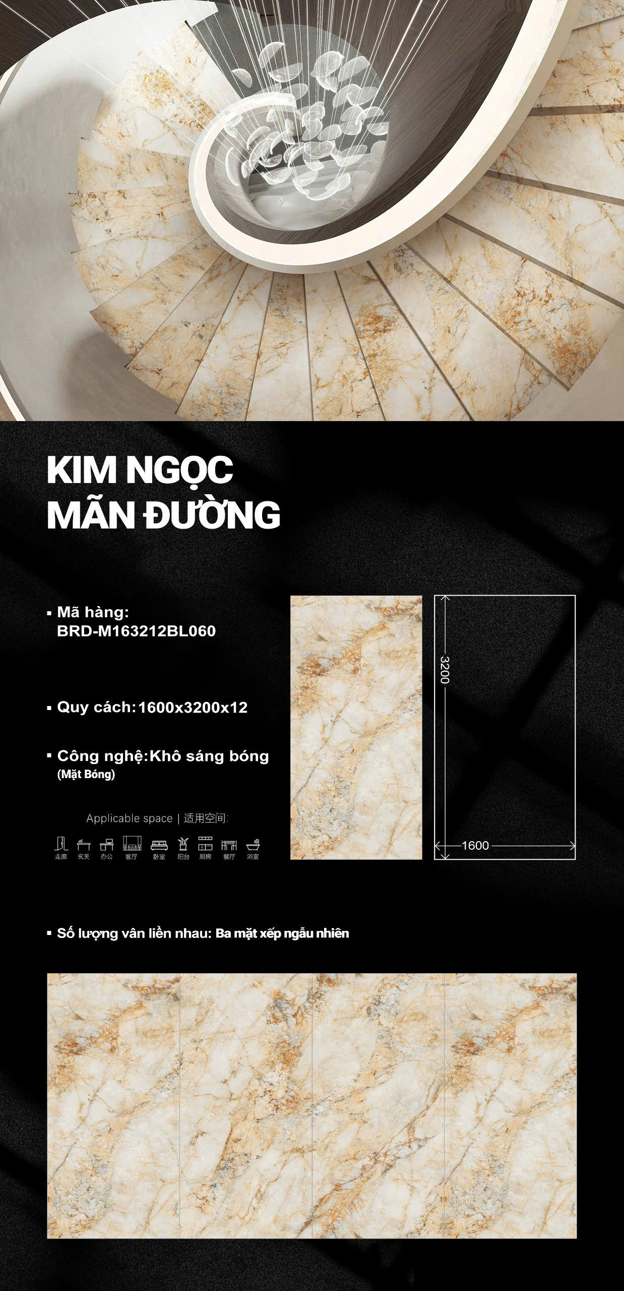 Gạch Đá Cao Cấp 160x230 Ốp Lát Khổ Lớn Vân Vàng Ngọc TQ