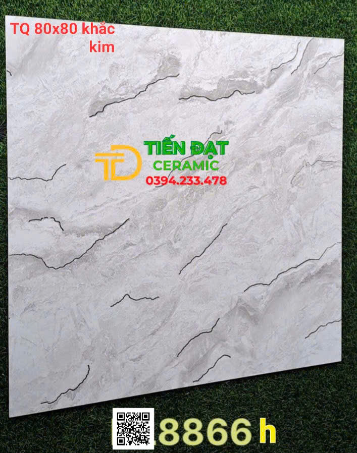 Gạch Đá Đồng Chất TQ 80x80 Vân Xám Nhũ Vàng