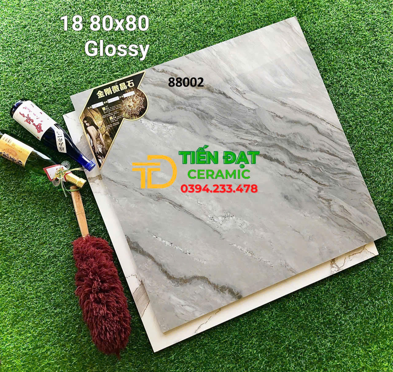 Gạch Đá Khắc Kim TQ 80x80 Vân Xám Bóng Kiếng Giá Rẻ 