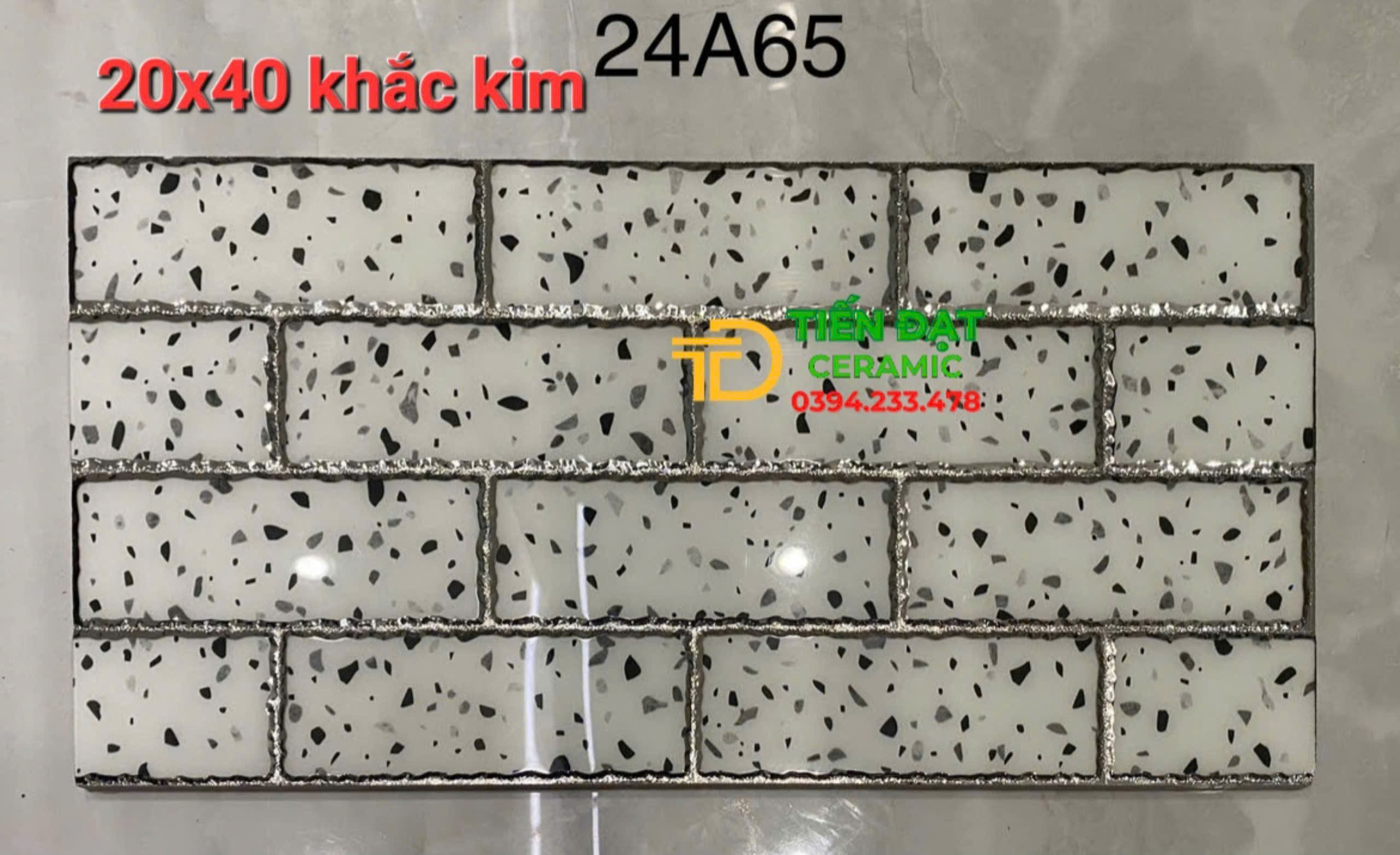 Gạch Dán Tường 20x40 Cao Cấp Terrazzo Nhũ Bạc Trắng