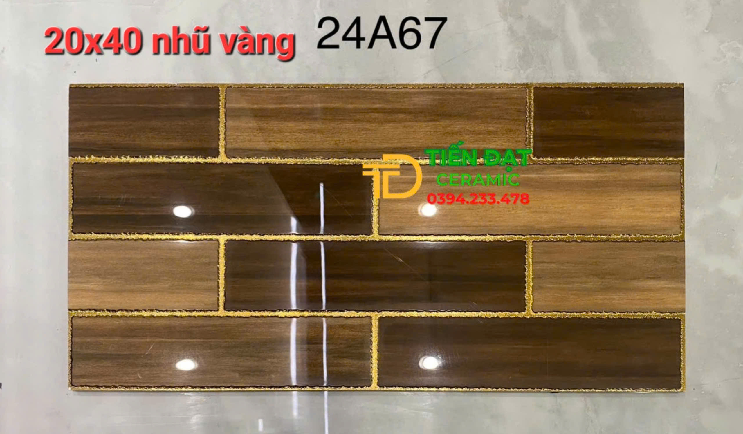 Gạch Giả Gỗ Khắc Kim 20x40 Nhập Khẩu Trang Trí